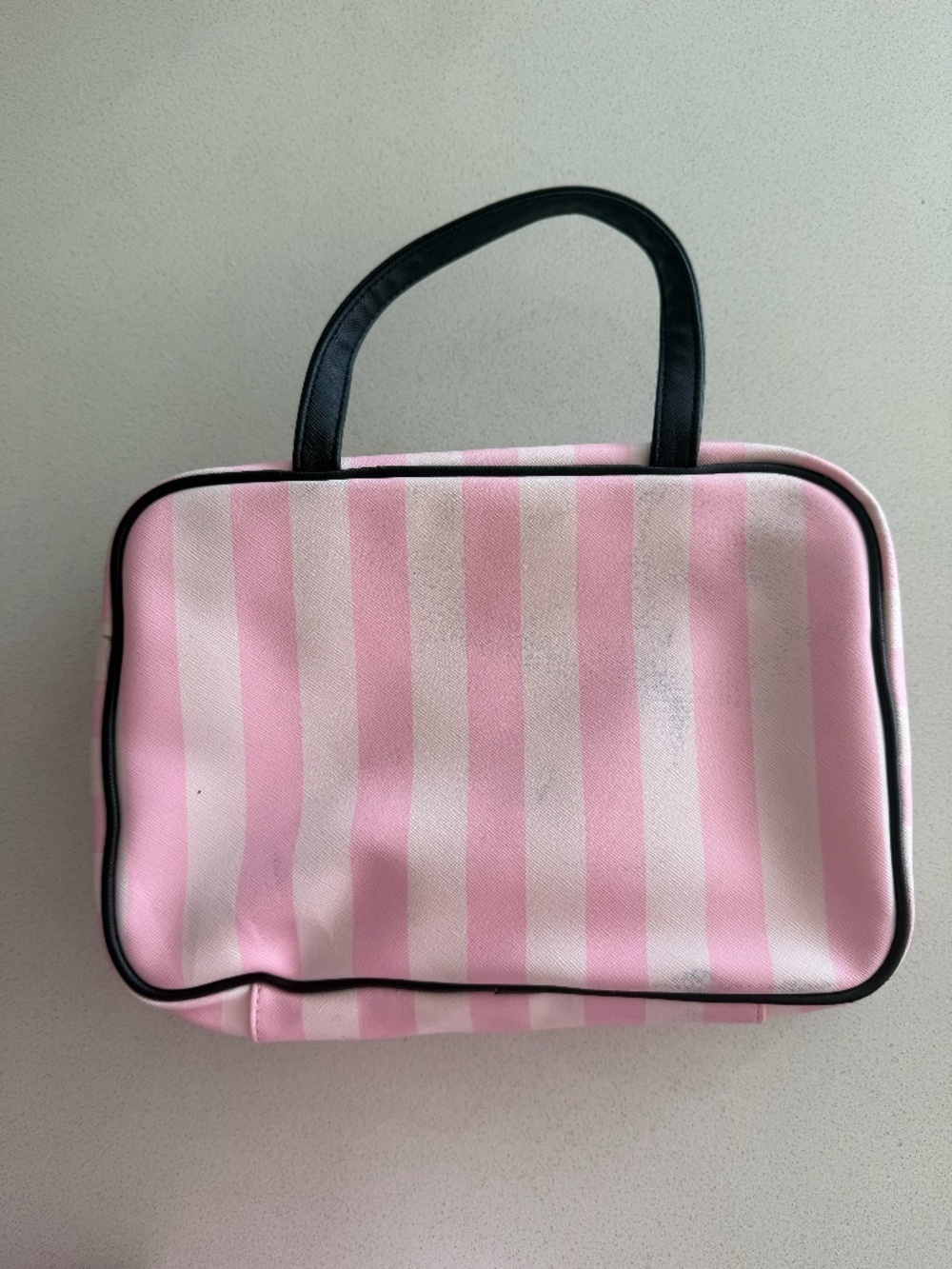 Victoria’s Secret Pink Stripe Floral Hanging Travel Makeup Bag Cosmetic Toiletry - Picture 3 of 10